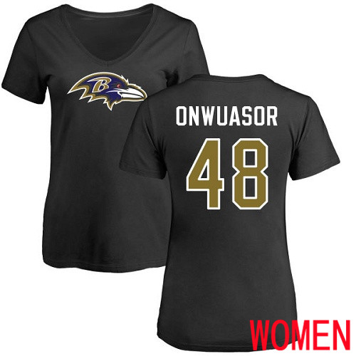 Baltimore Ravens Black Women Patrick Onwuasor Name and Number Logo NFL Football #48 T Shirt->women nfl jersey->Women Jersey